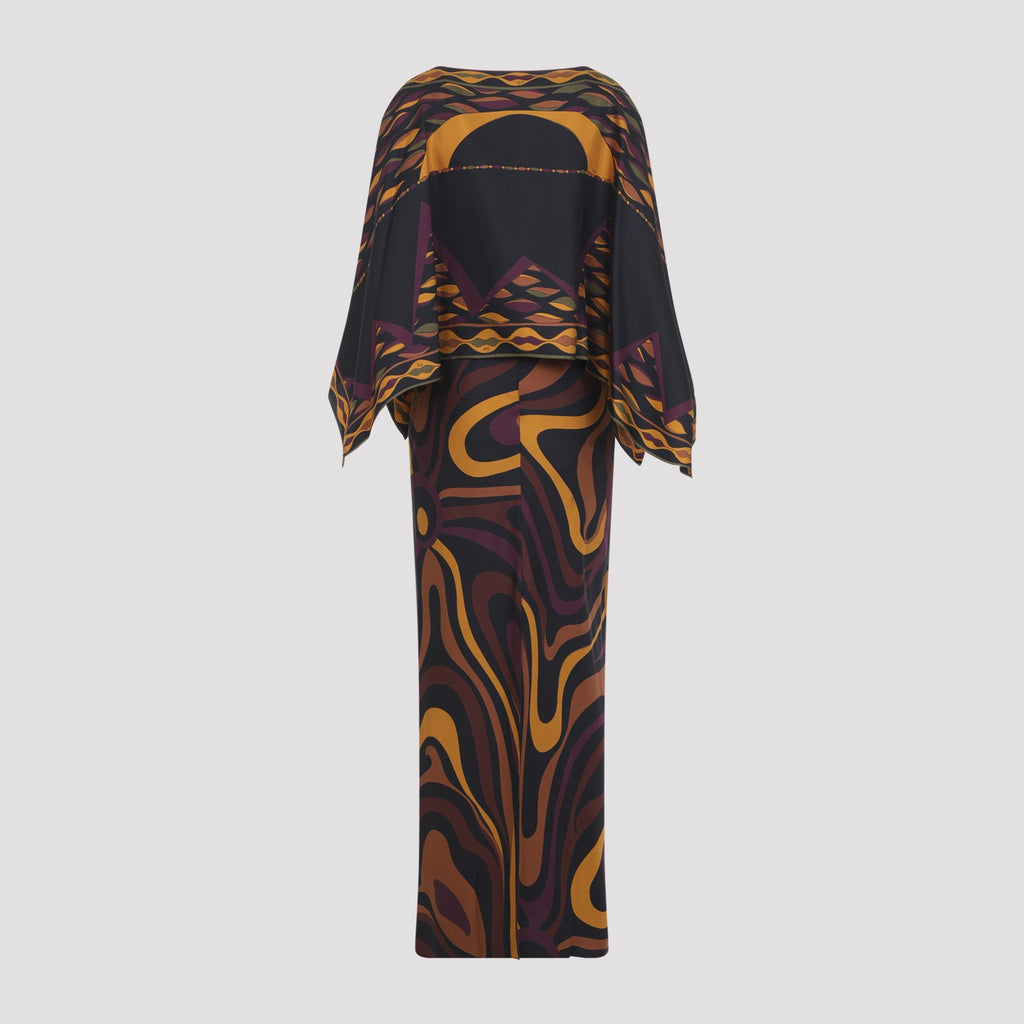 Pucci Women's Silk Long Dress in Bordeaux Gold