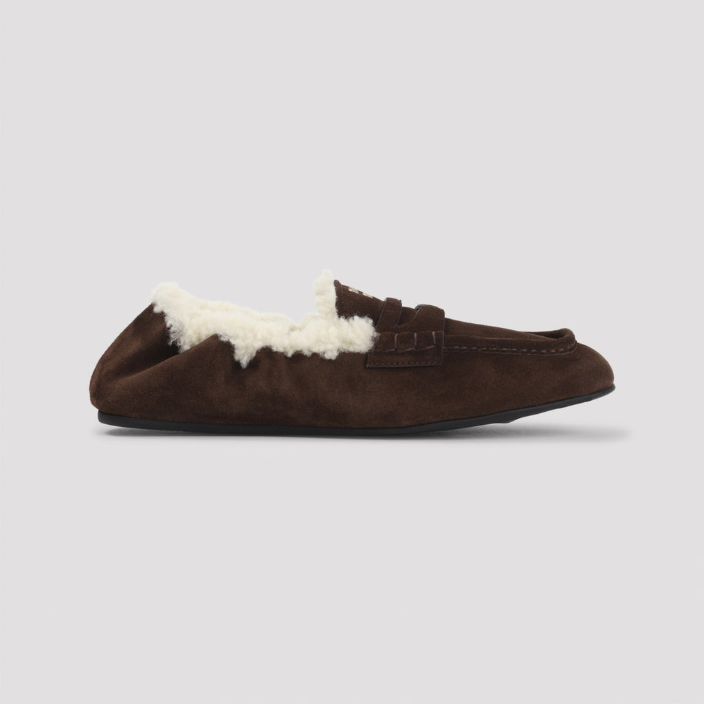 MIU MIU Women's Suede Loafers in Dark Brown