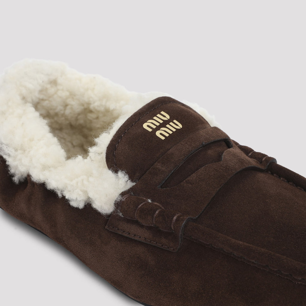 MIU MIU Women's Suede Loafers in Dark Brown