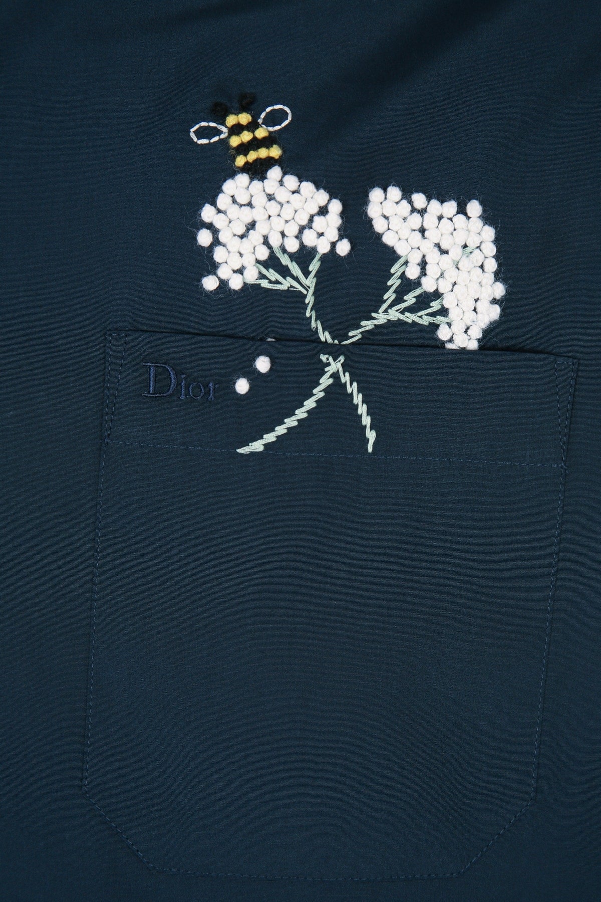 Dior Men's Bee and Lily of the Valley Shirt in Blue Cotton
