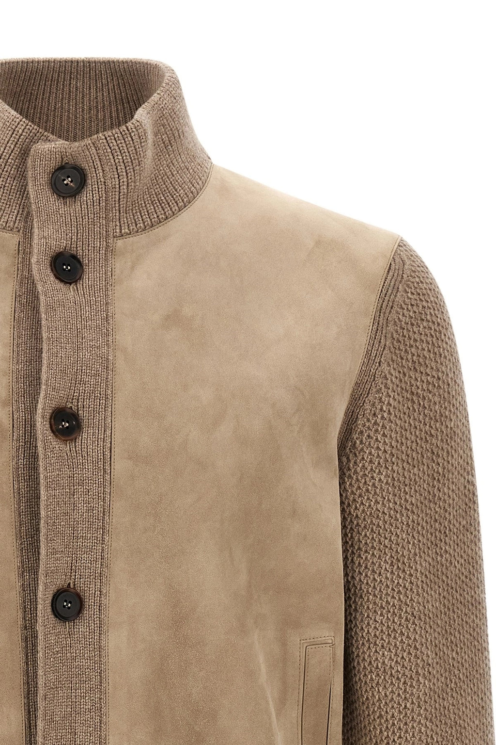 ZEGNA Men's Suede Panel Cardigan in Beige