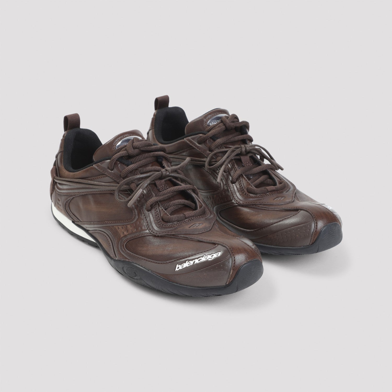 Balenciaga Men's Radar Leather Sneakers in Brown Black
