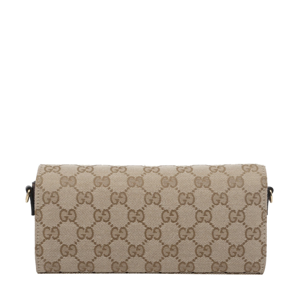 Gucci Women's GG Logo Fabric Horse Clip Chain Wallet in Beige