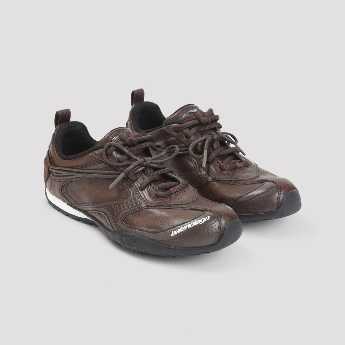 Balenciaga Women's Radar Leather Sneakers in Brown Black