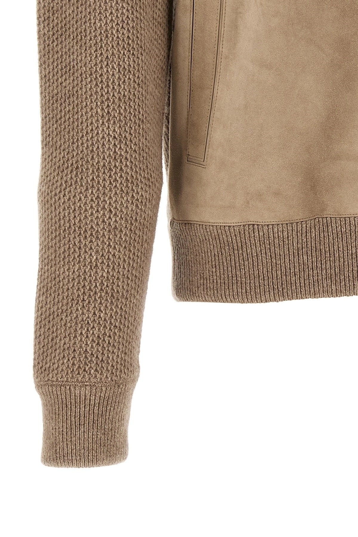 ZEGNA Men's Suede Panel Cardigan in Beige
