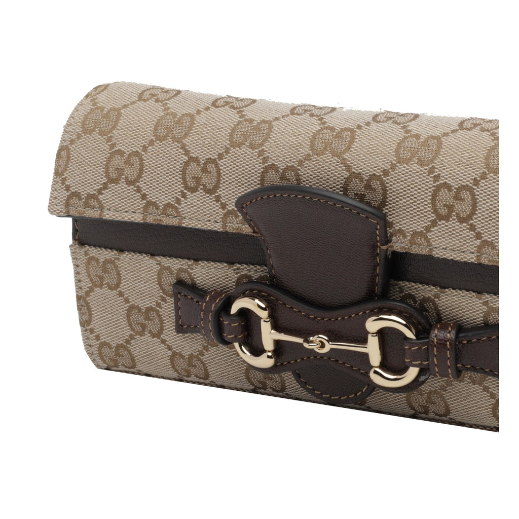 Gucci Women's GG Logo Fabric Horse Clip Chain Wallet in Beige