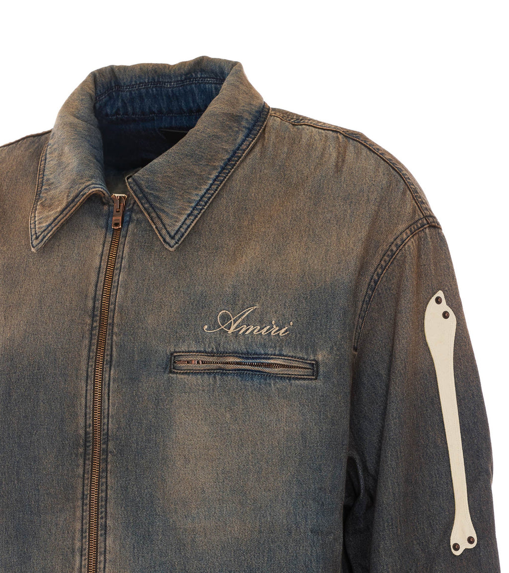 Amiri Men's Lea Bones Denim Jacket in Dust Cotton - view 2