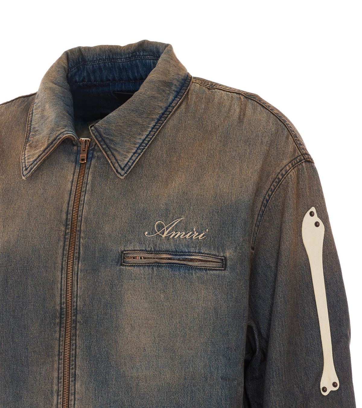 Amiri Men's Lea Bones Denim Jacket in Dust Cotton - view 2