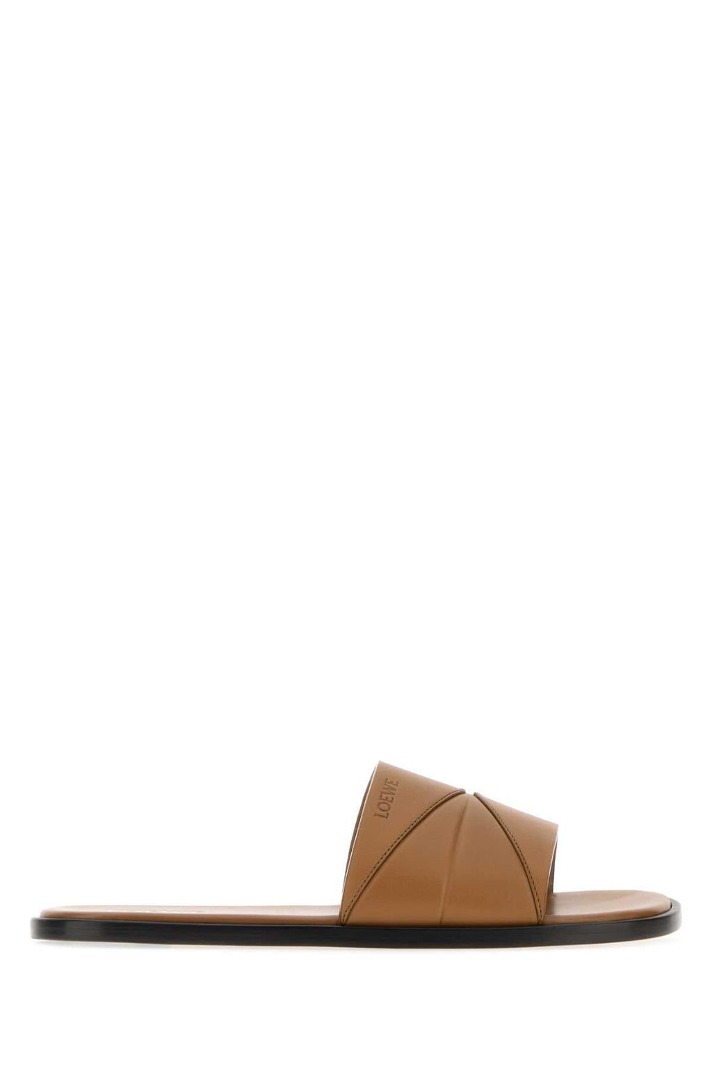 Loewe Men's Leather Origami Slides in Mocha - view 1