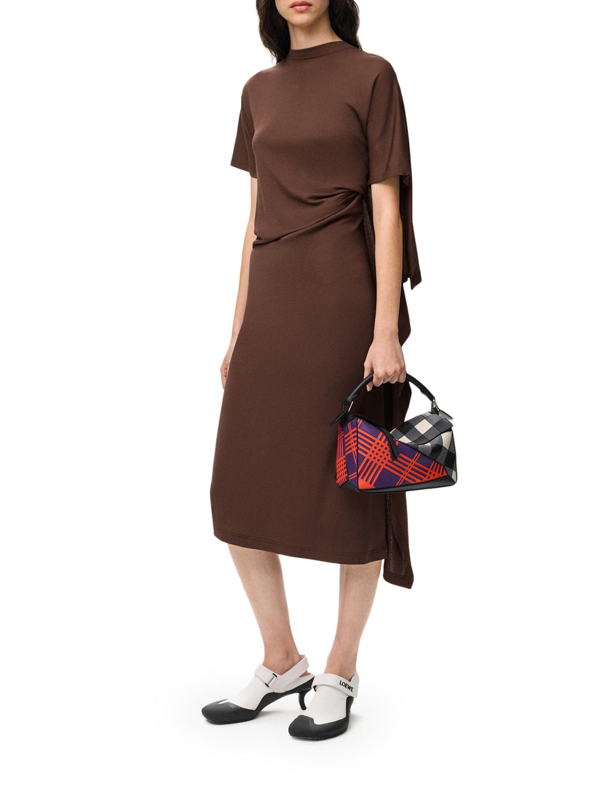 Loewe Women's Draped Cape Dress in Dark Brown Polyester - view 2