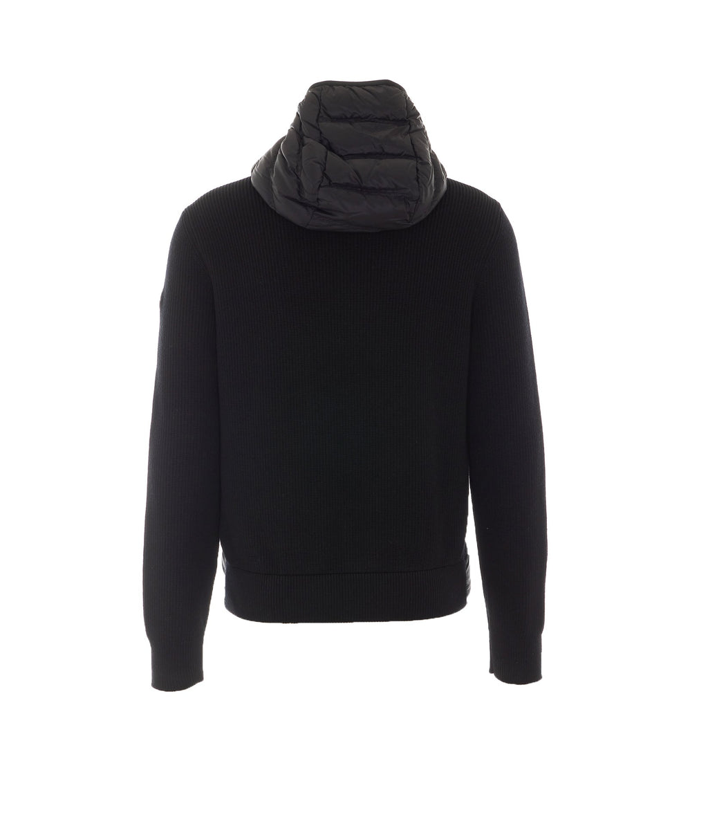 Moncler Men's Logo Padded Cardigan in Black Wool - view 2
