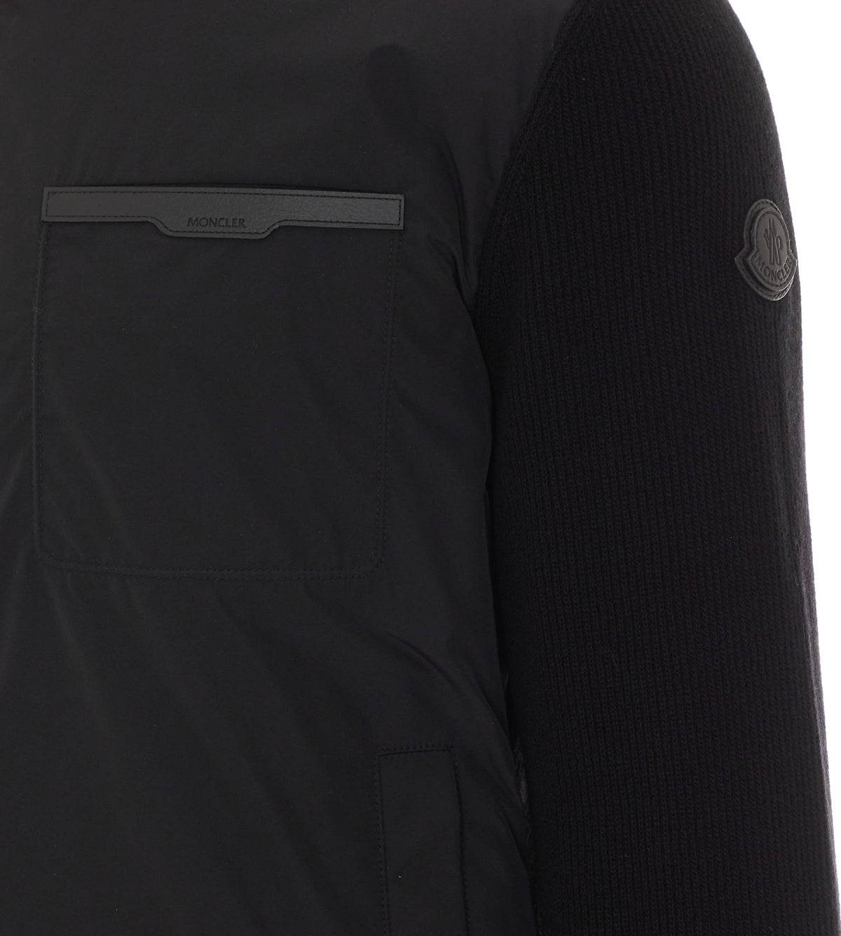 Moncler Men's Logo Padded Cardigan in Black Cashmere - view 2