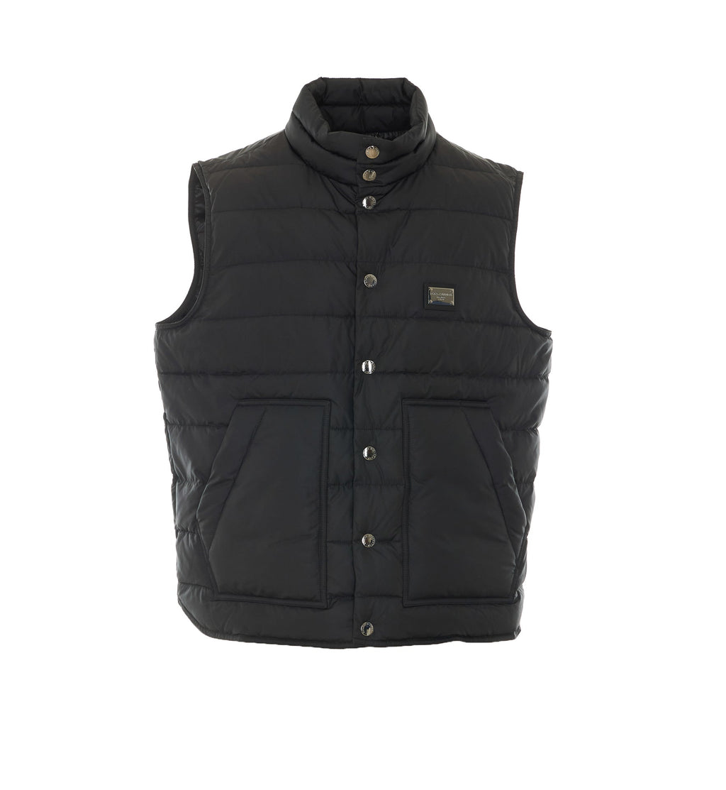 Dolce&Gabbana Men's Logo Plaque Down Vest in Black - view 1