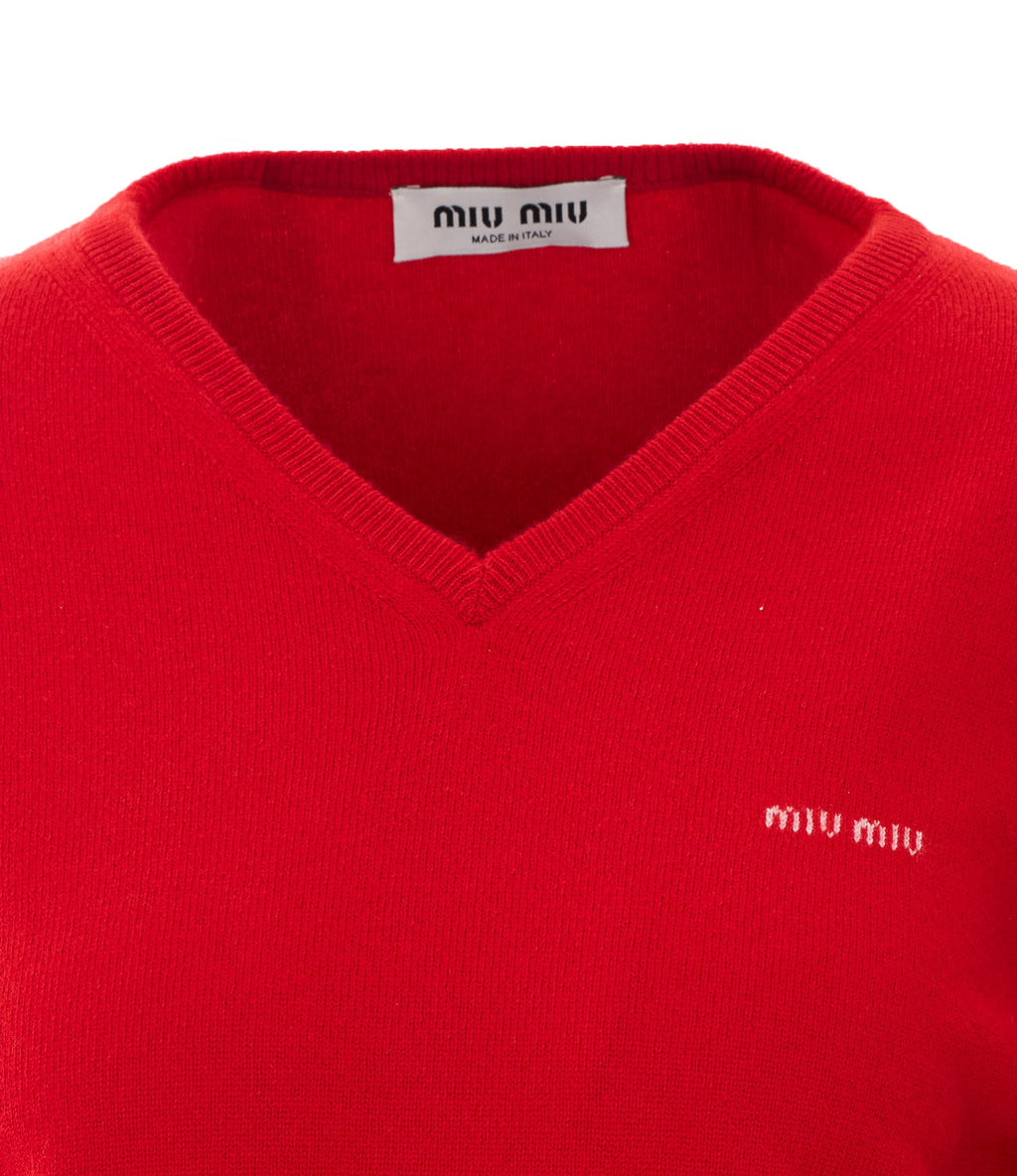 Miu Miu Women's Logo Sweater in Red Cashmere - view 4
