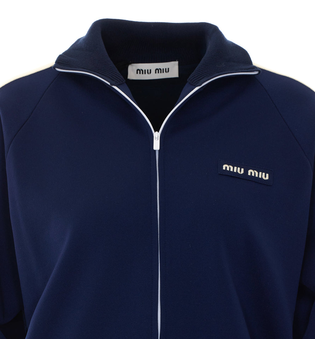 Miu Miu Women's Logo Track Jacket in Blue Silk - view 4