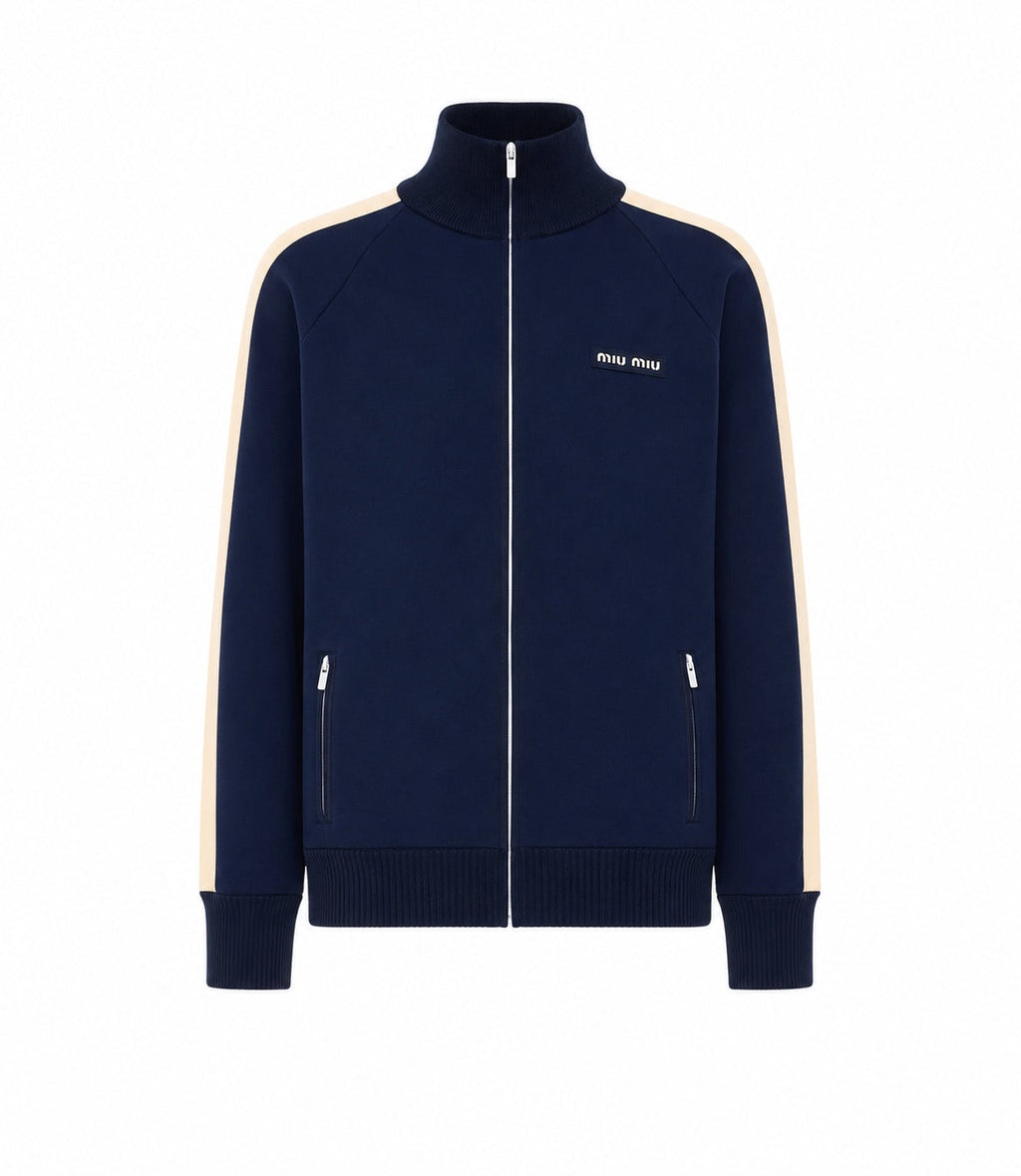 Miu Miu Women's Logo Track Jacket in Blue Silk - view 1