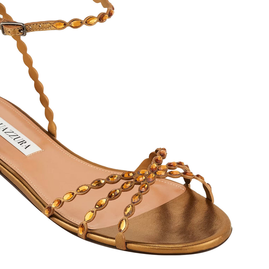 Aquazzura Women's Love Struck Flat Sandals in Gold Leather - view 2