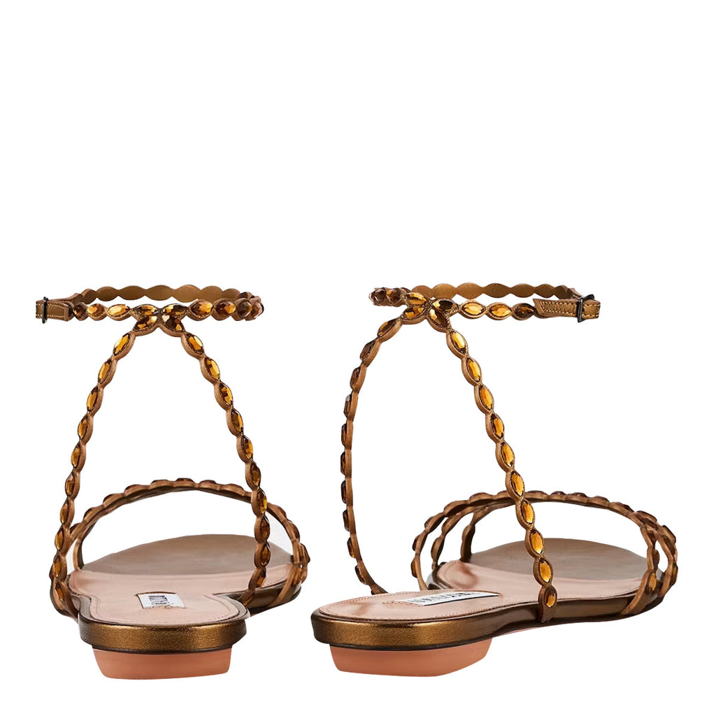 Aquazzura Women's Love Struck Flat Sandals in Gold Leather - view 3