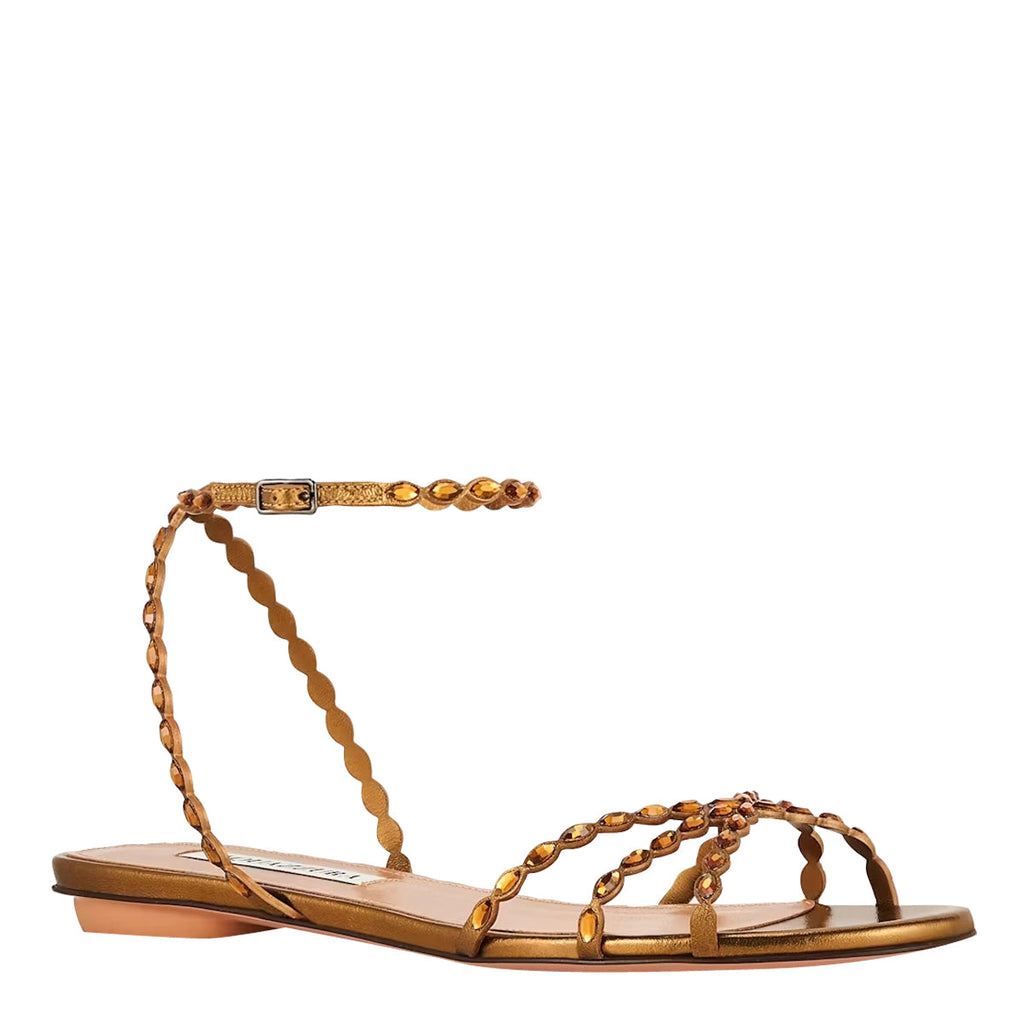Aquazzura Women's Love Struck Flat Sandals in Gold Leather - view 4