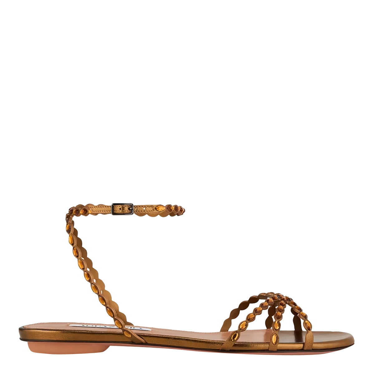 Aquazzura Women's Love Struck Flat Sandals in Gold Leather - view 1