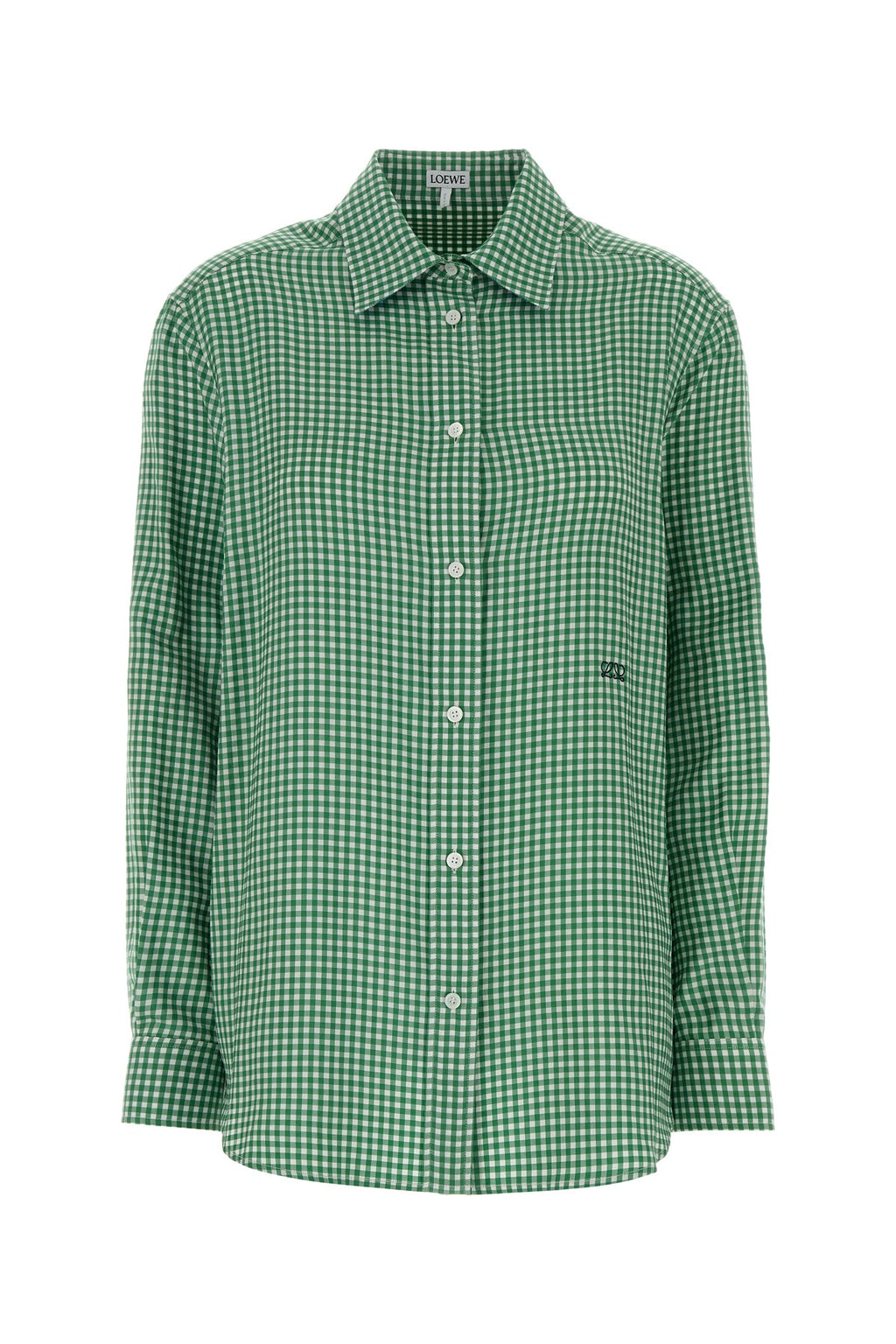 Loewe Women's Embroidered Twill Shirt in Green/White