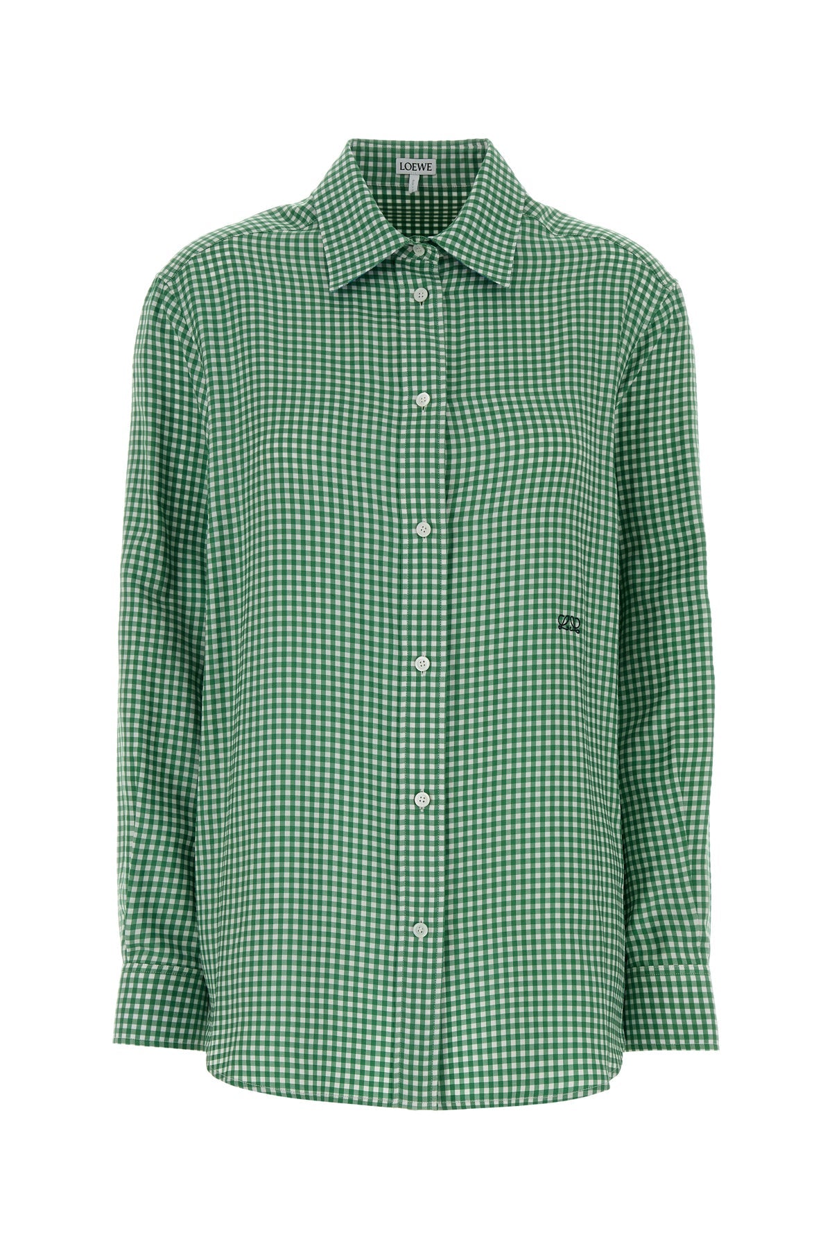 Loewe Women's Embroidered Twill Shirt in Green/White