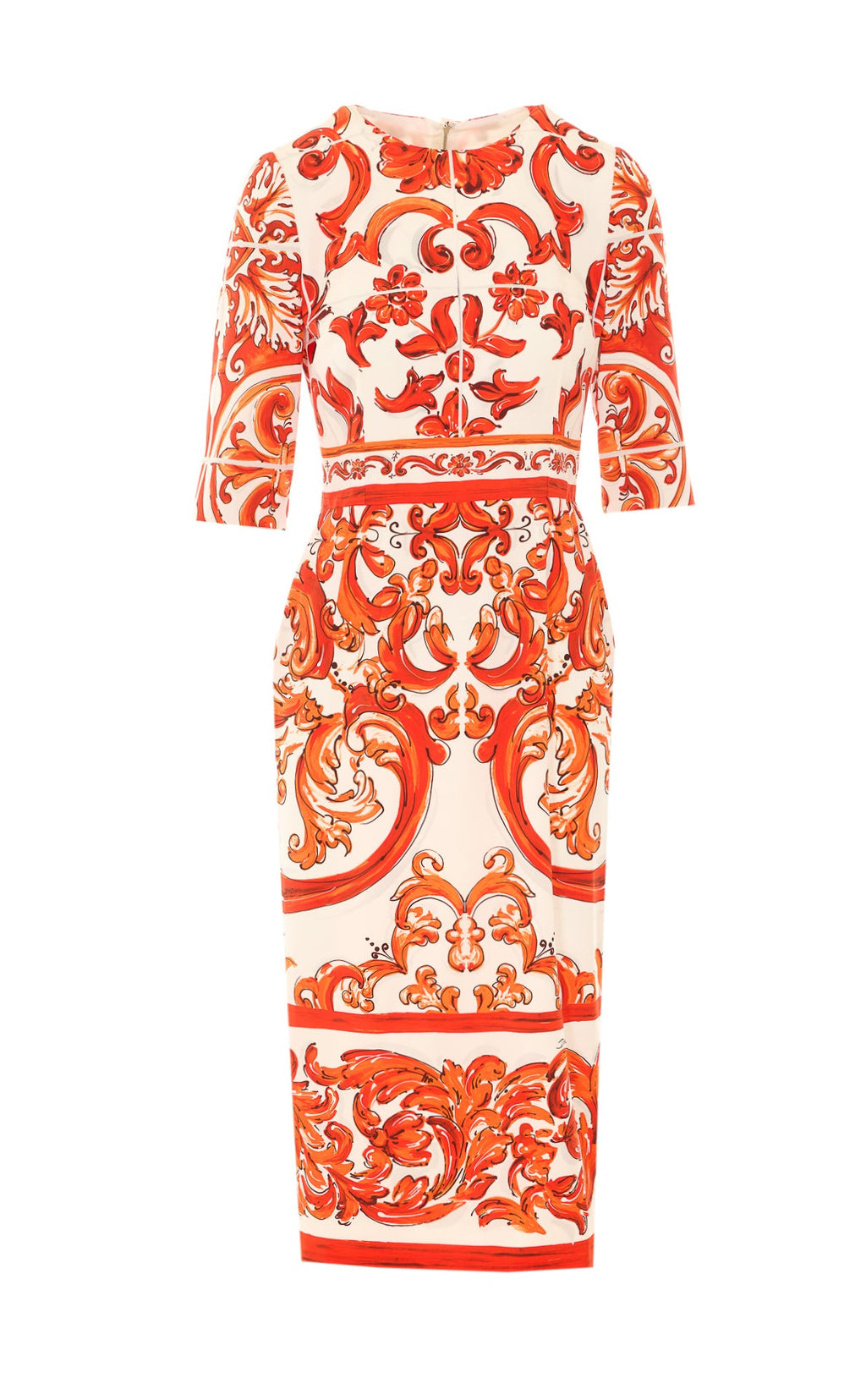Dolce&Gabbana Women's Maiolica Print Dress in Orange Silk - view 1