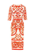Dolce&Gabbana Women's Maiolica Print Dress in Orange Silk - view 1