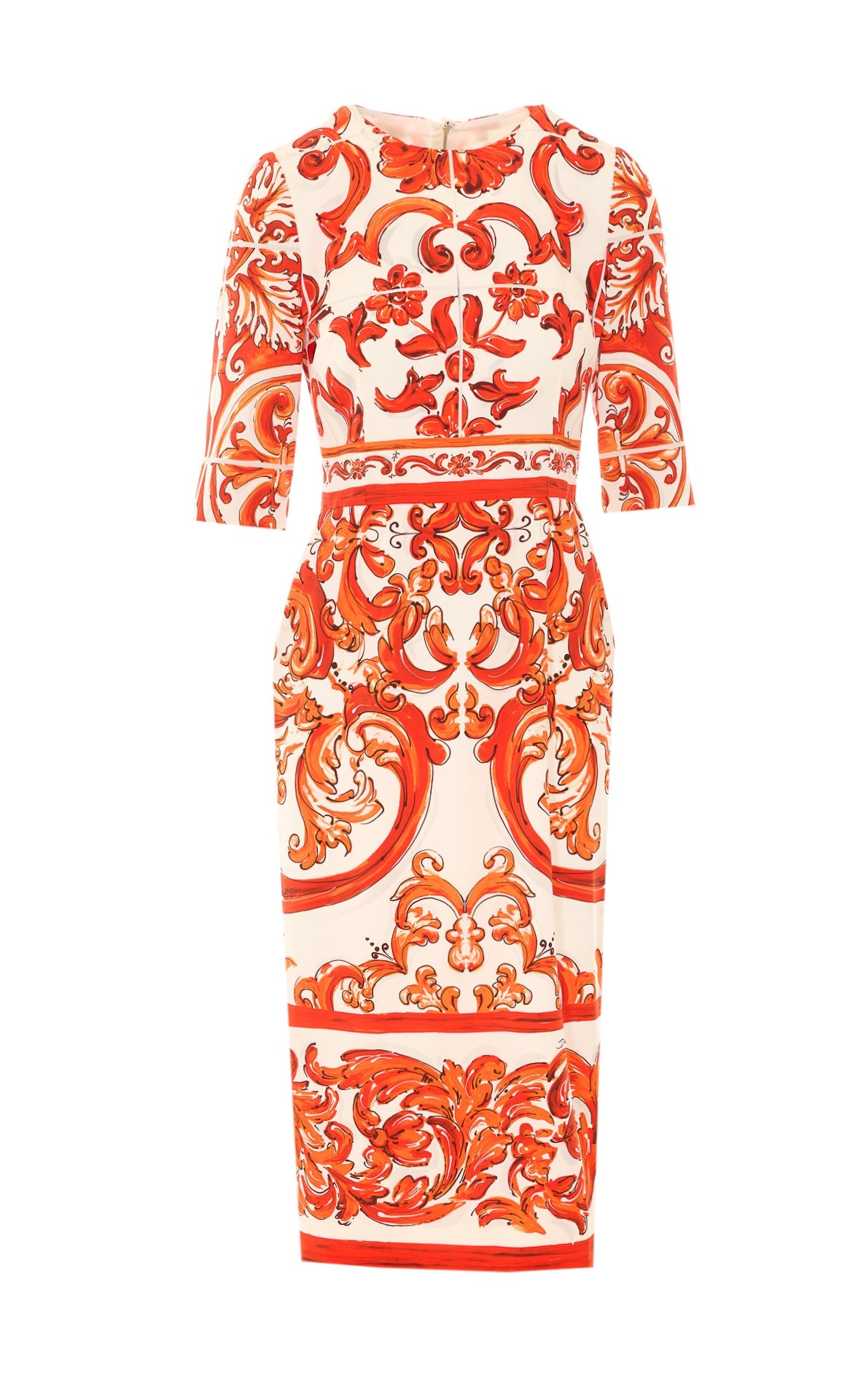 Dolce&Gabbana Women's Maiolica Print Dress in Orange Silk - view 1