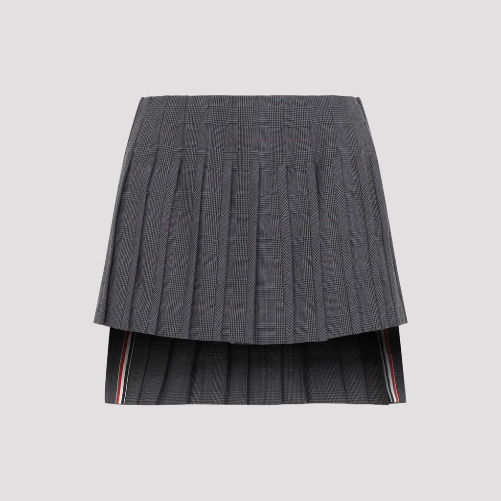 THOM BROWNE Women's Low Rise Mini Narrow Pleated Skirt in Dark Grey