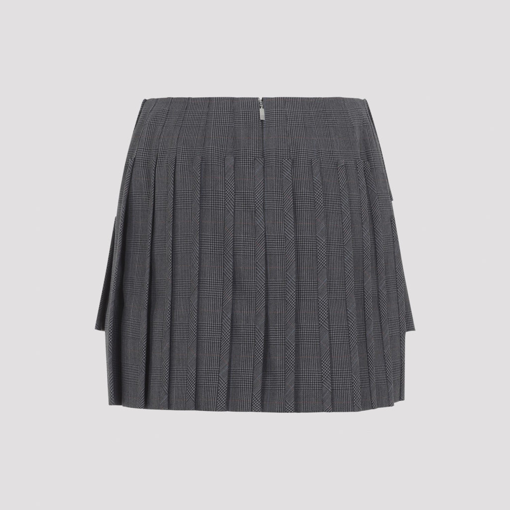 THOM BROWNE Women's Low Rise Mini Narrow Pleated Skirt in Dark Grey