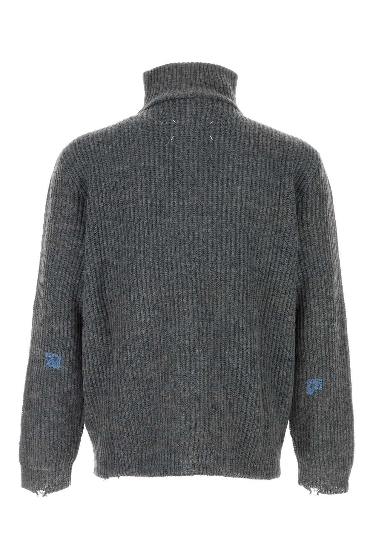 Maison Margiela Men's Linen Ribbed Sweater in Dark Grey - view 2
