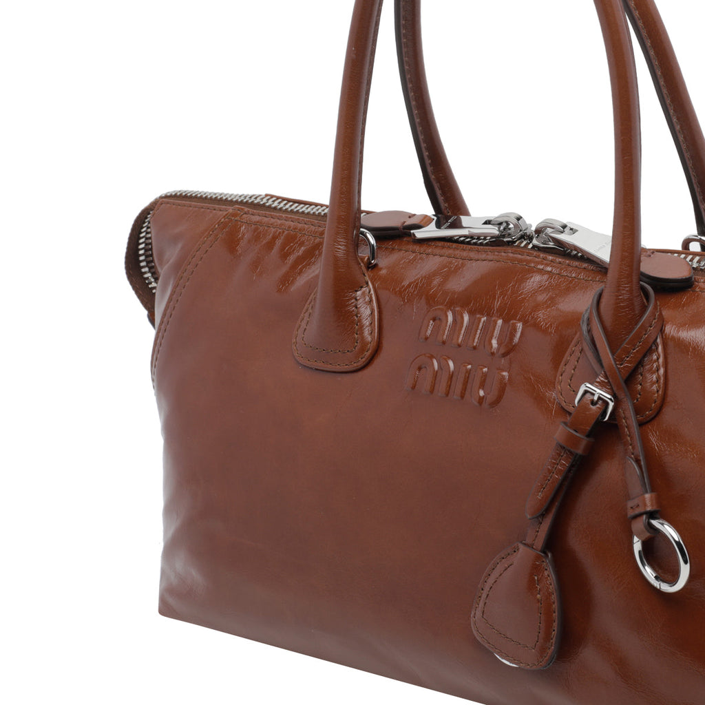 Miu Miu Women's Miu Miu Logo Shoulder Bag in Brown Leather - view 4