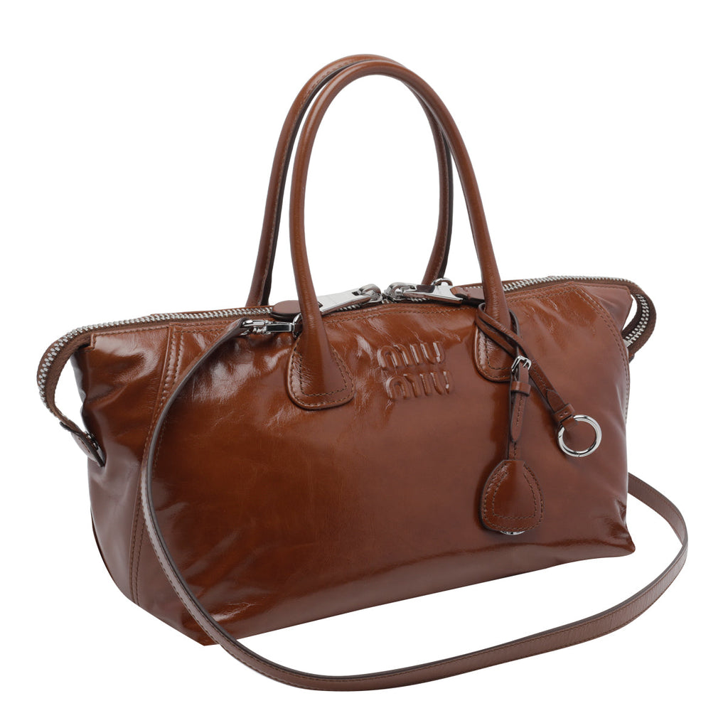 Miu Miu Women's Miu Miu Logo Shoulder Bag in Brown Leather - view 2