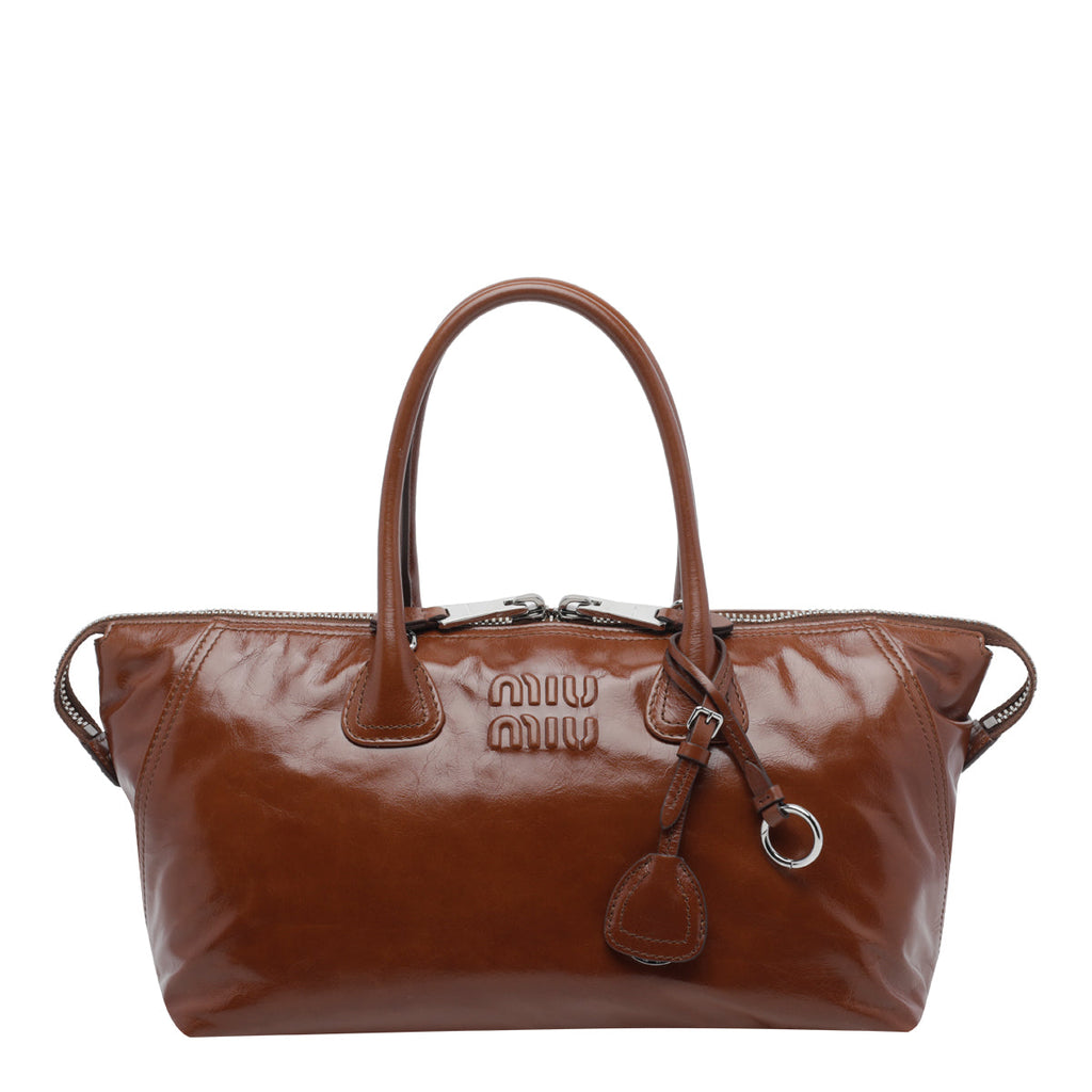 Miu Miu Women's Miu Miu Logo Shoulder Bag in Brown Leather - view 1