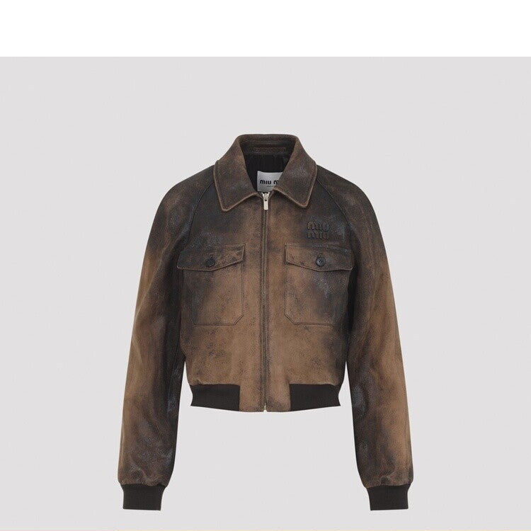 Miu Miu Women's Leather Jacket in Brown