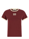 Miu Miu Women's Logo T-Shirt in Burgundy