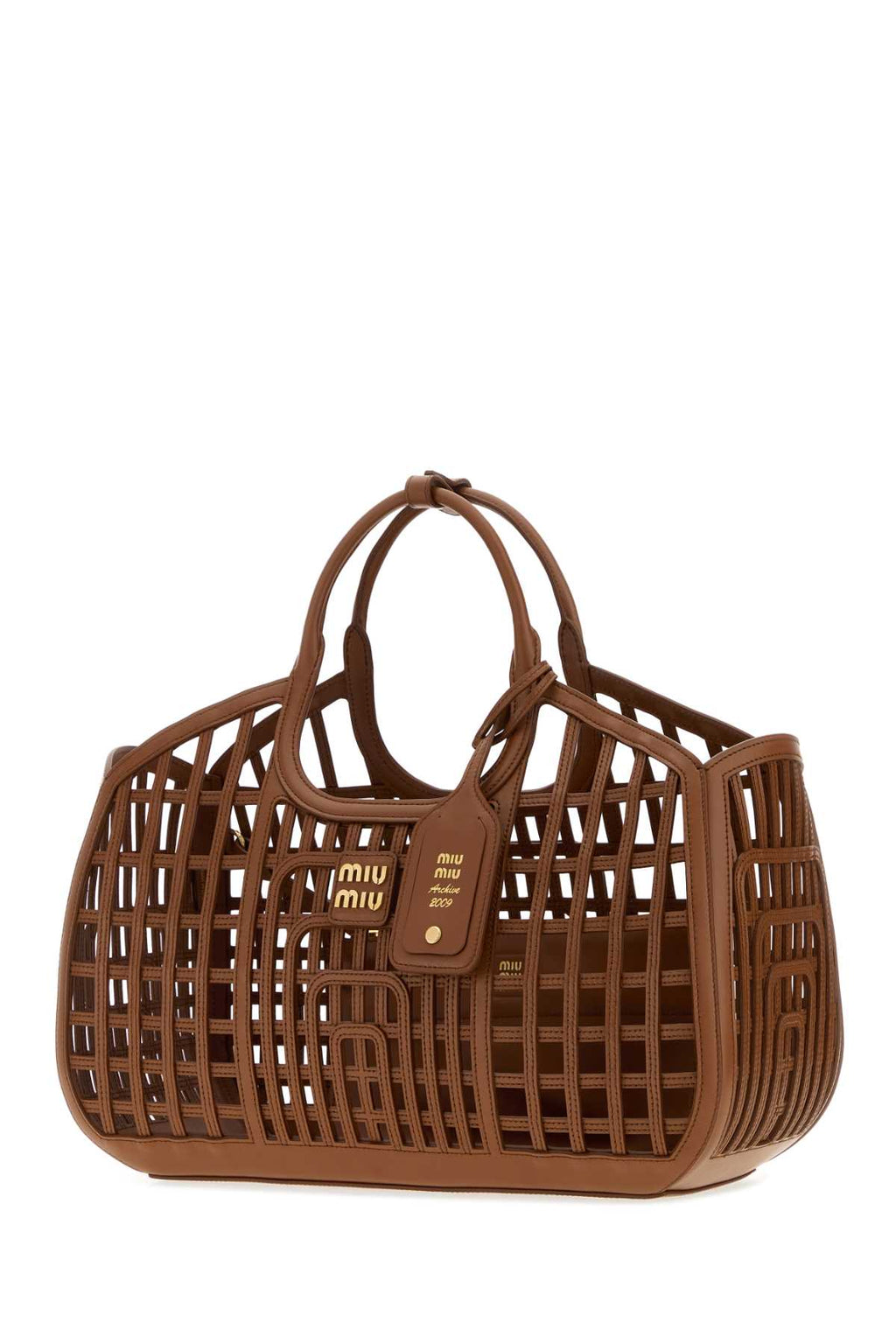 Miu Miu Women's Leather Basket Tote in Brown - view 2