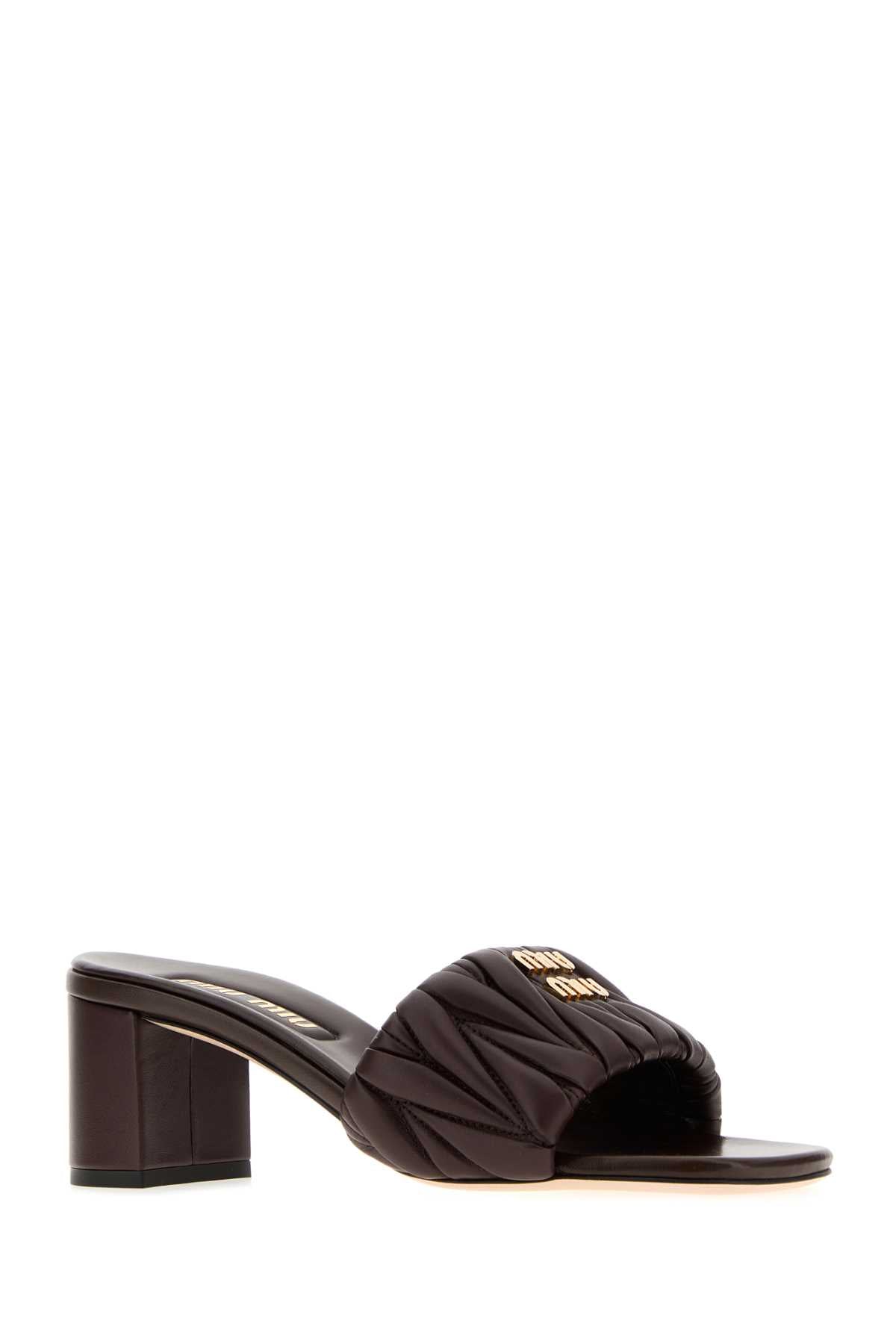 Miu Miu Women's Leather Mule Sandals in Brown - view 2