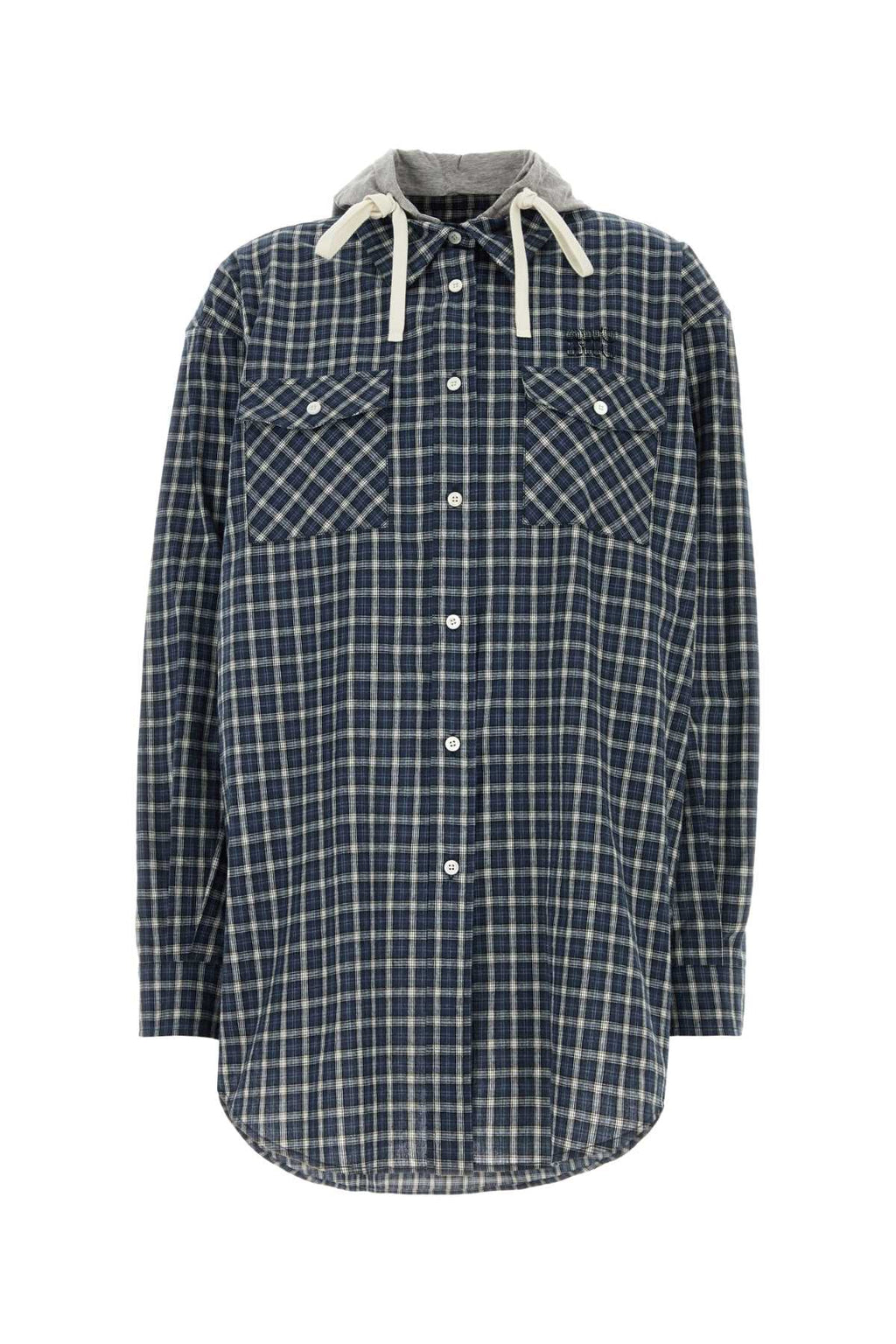 Miu Miu Women's Cotton Check Shirt in Blue - view 1