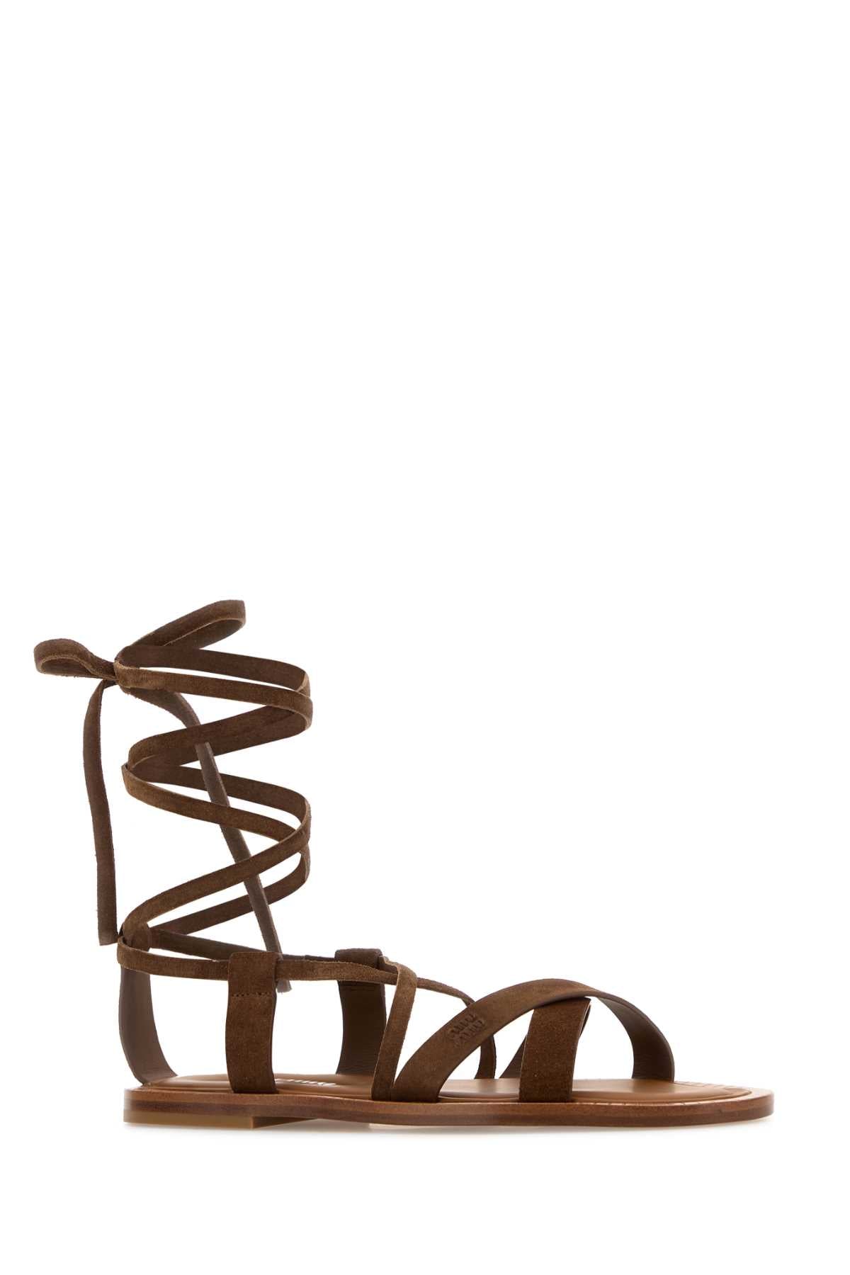 Miu Miu Women's Suede Strappy Sandals in Brown - view 2