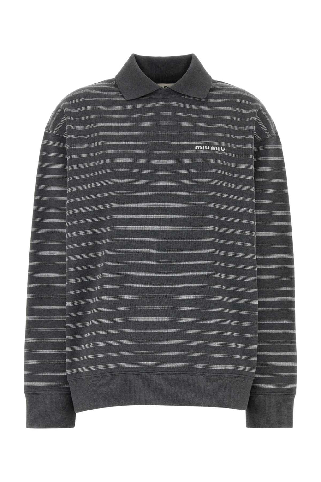 Miu Miu Women's Cotton Striped Polo in Grey - view 1