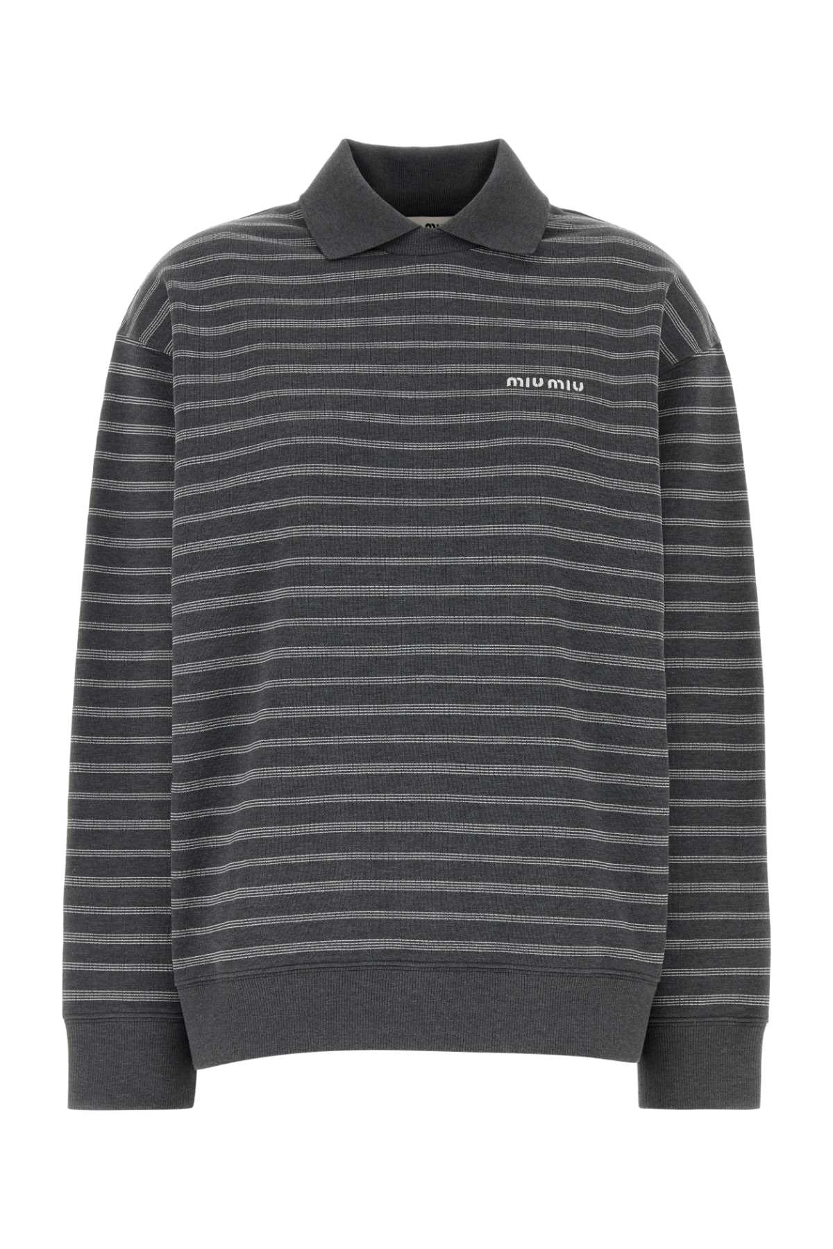 Miu Miu Women's Cotton Striped Polo in Grey - view 1