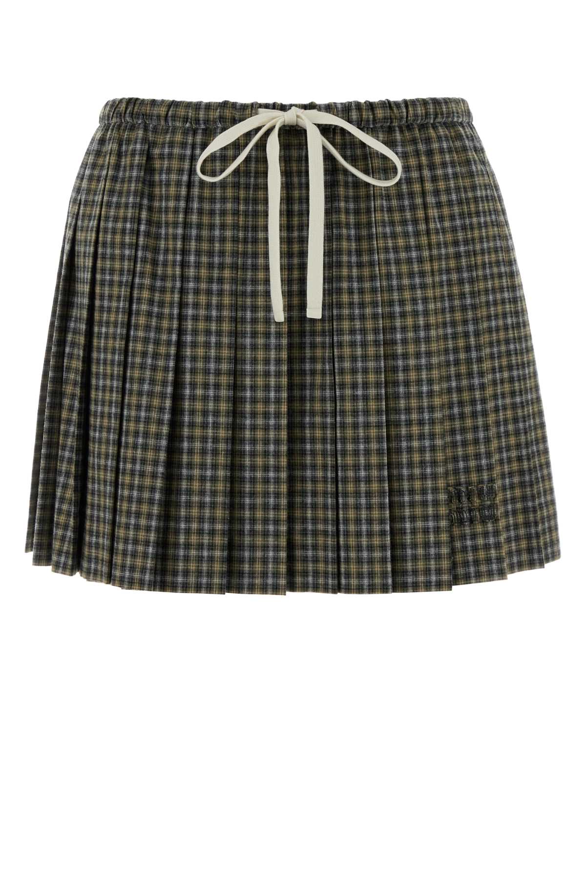 Miu Miu Women's Cotton Check Skirt in Green - view 1