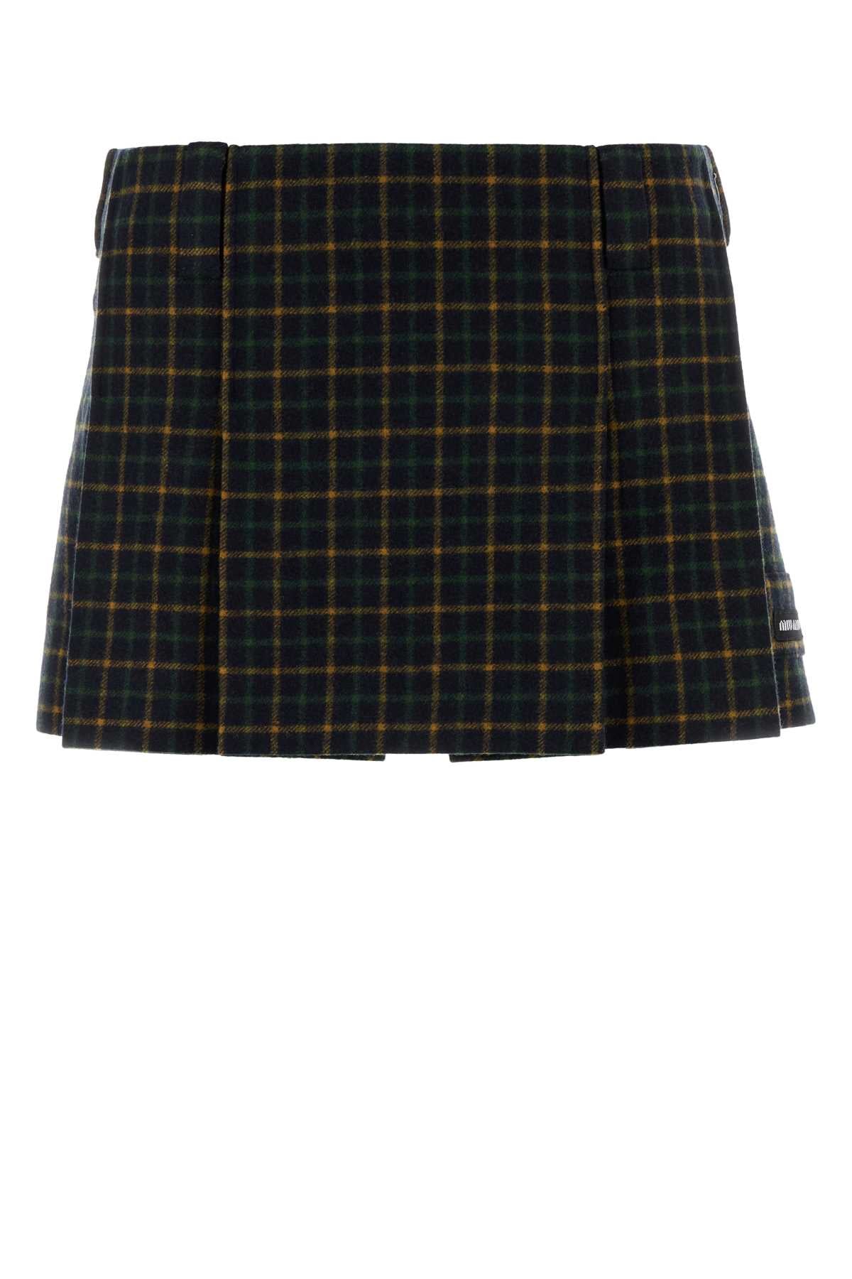 Miu Miu Women's Wool Check Skirt in Dark Navy Blue - view 1