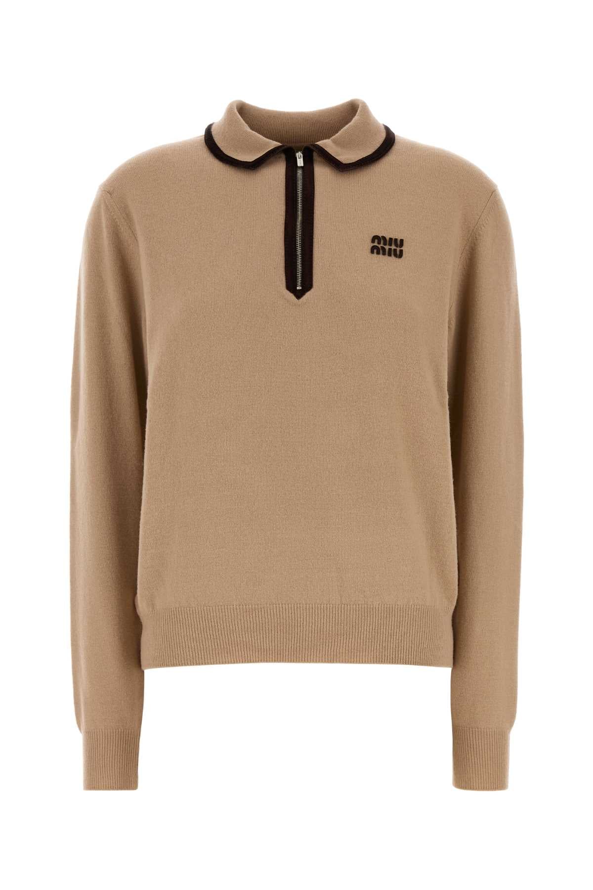 Miu Miu Women's Wool Knit Polo in Camel - view 1