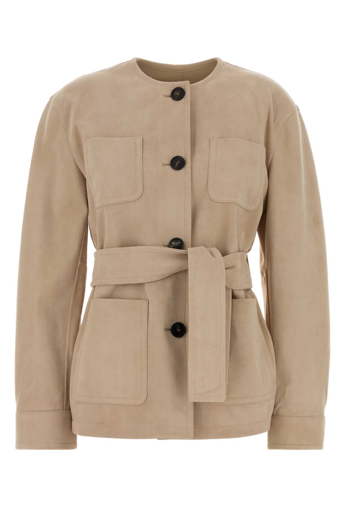 Max Mara Women's Leather Belted Jacket in Beige - view 1