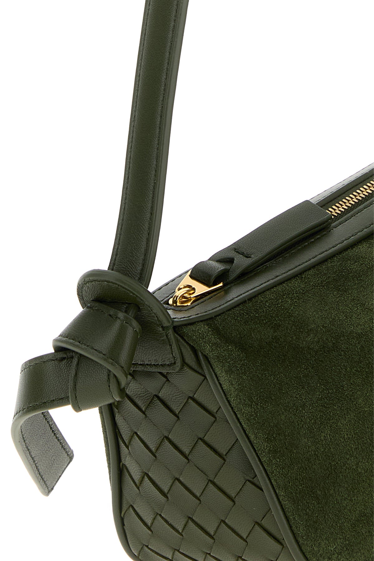 Bottega Veneta Women's Nodo Suede and Nappa Leather Shoulder Bag in Olive Green