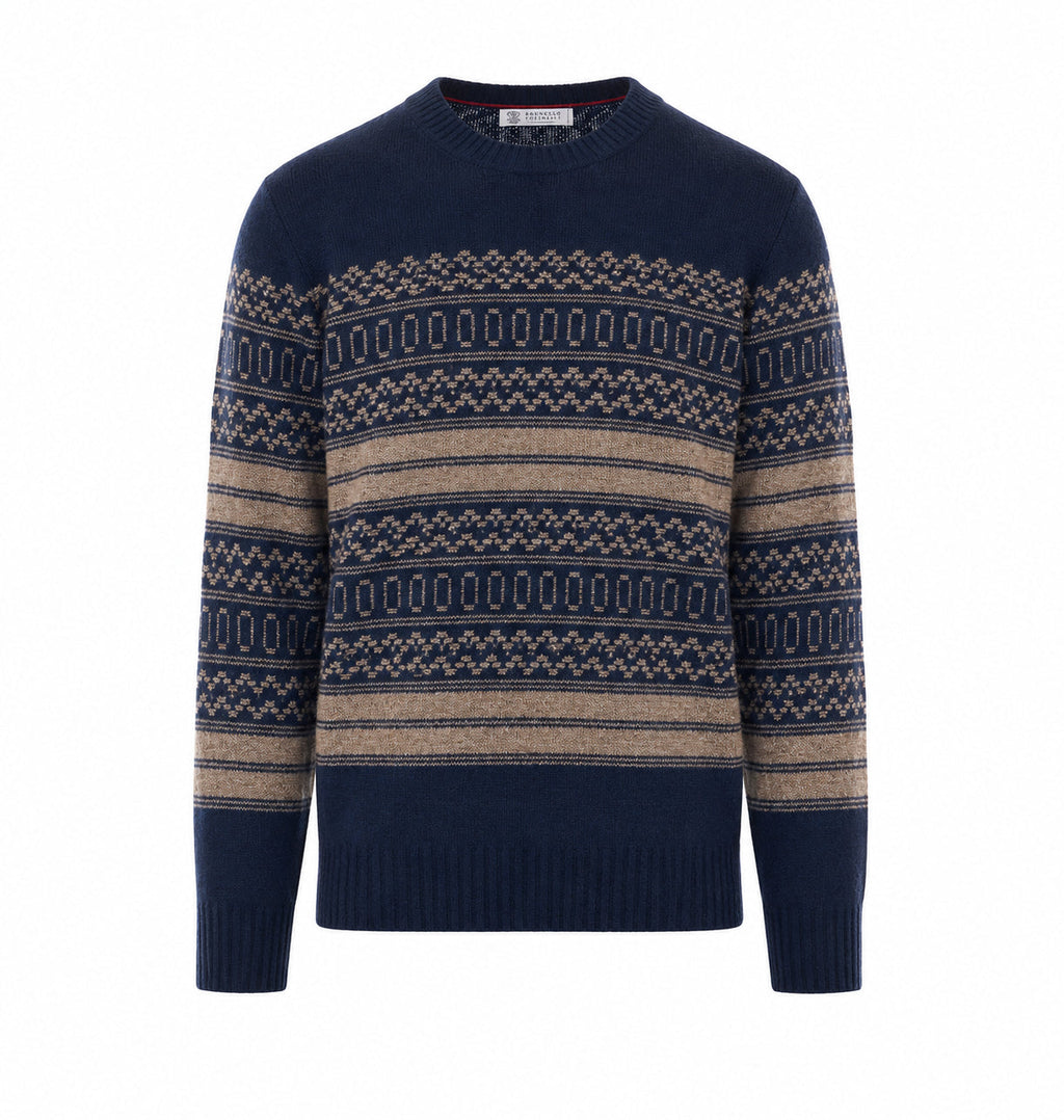 Brunello Cucinelli Men's Nordic Jacquard Sweater in Blue - view 1