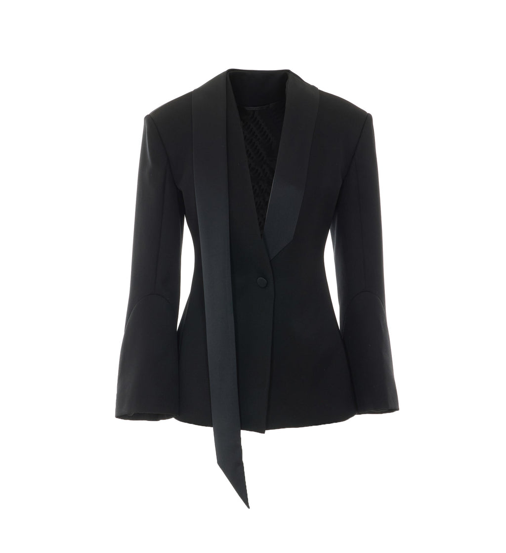 The Attico Women's Oversized Ribbon Shawl Lapel in Black - view 1